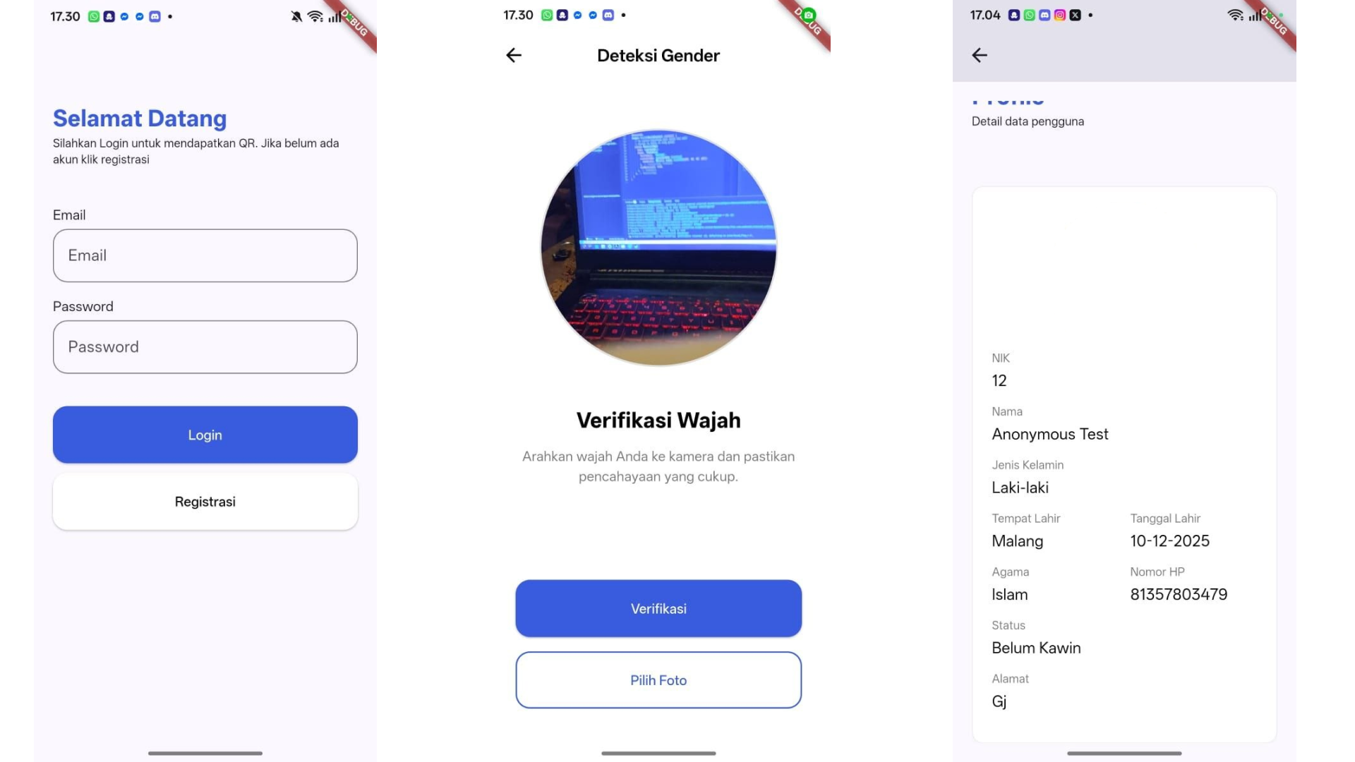 Aplikasi cek profile melalui Scan QR dan Mendeteksi Gender